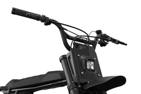Detail shot/front view of the SUPER73-S Blackout ebike.