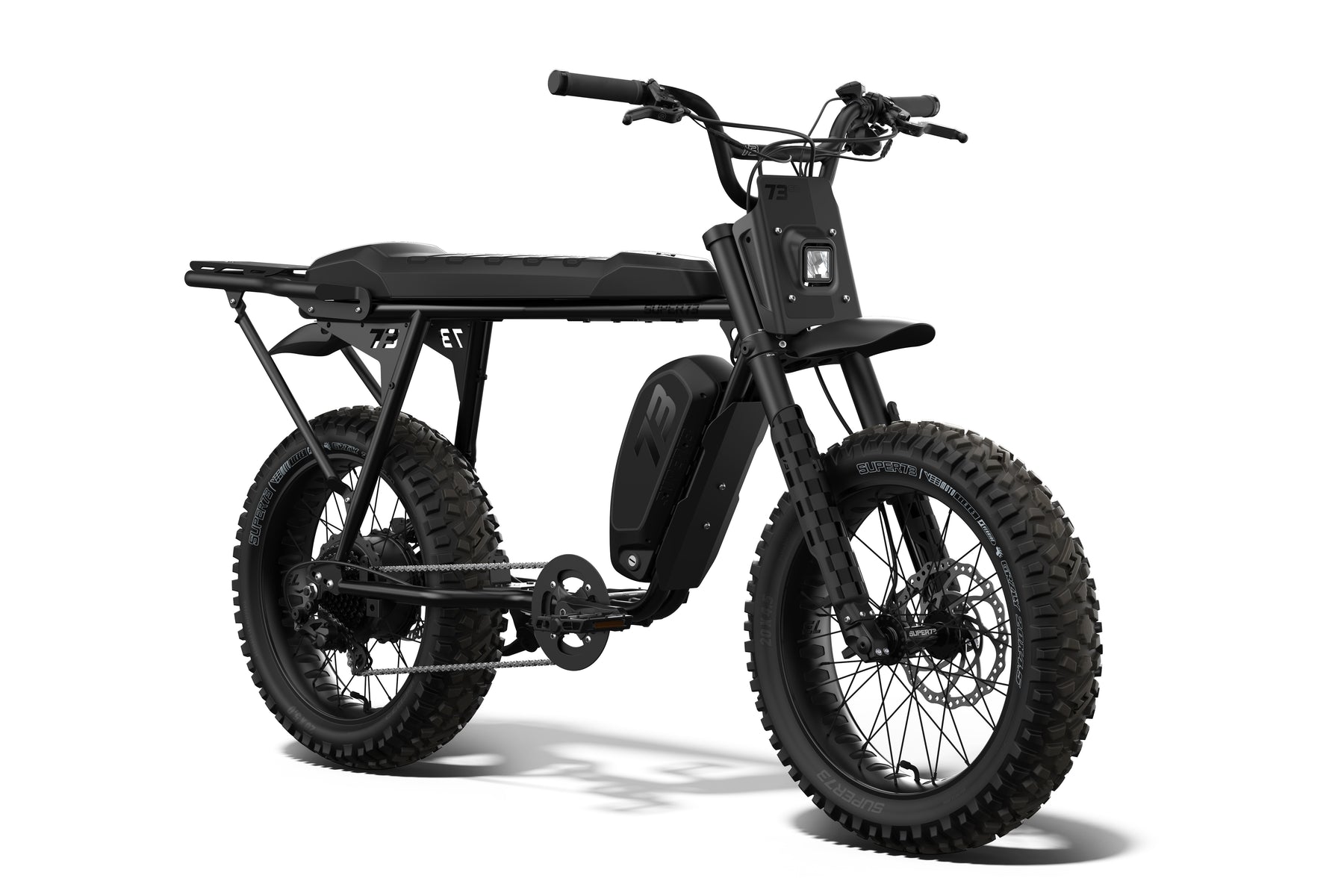 Front/side view of the SUPER73-S Blackout ebike.