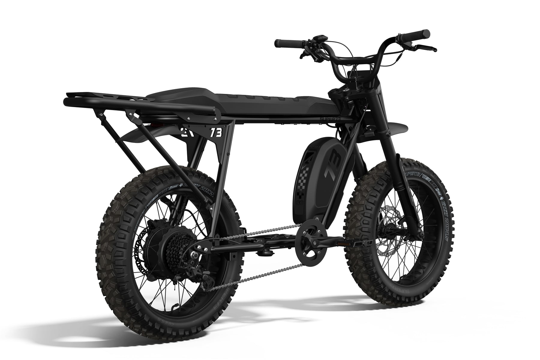 Rear/side view of the SUPER73-S Blackout ebike.