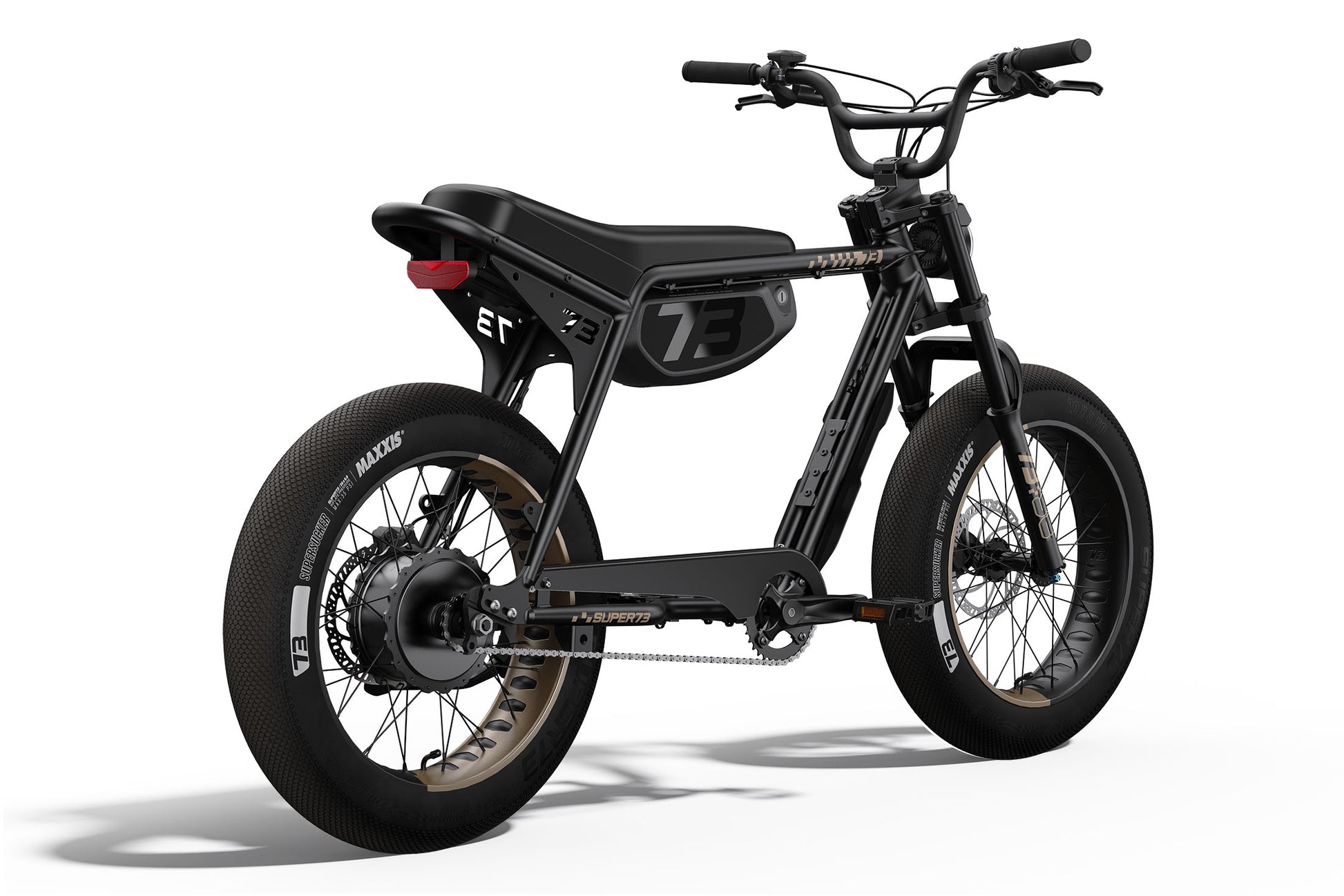 Black super 73 electric bike on a white background