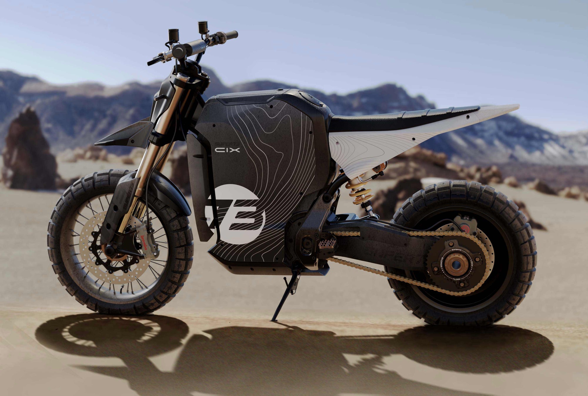 Lifestyle image of the El Jefe Scrambler Dual Sport C1X bike