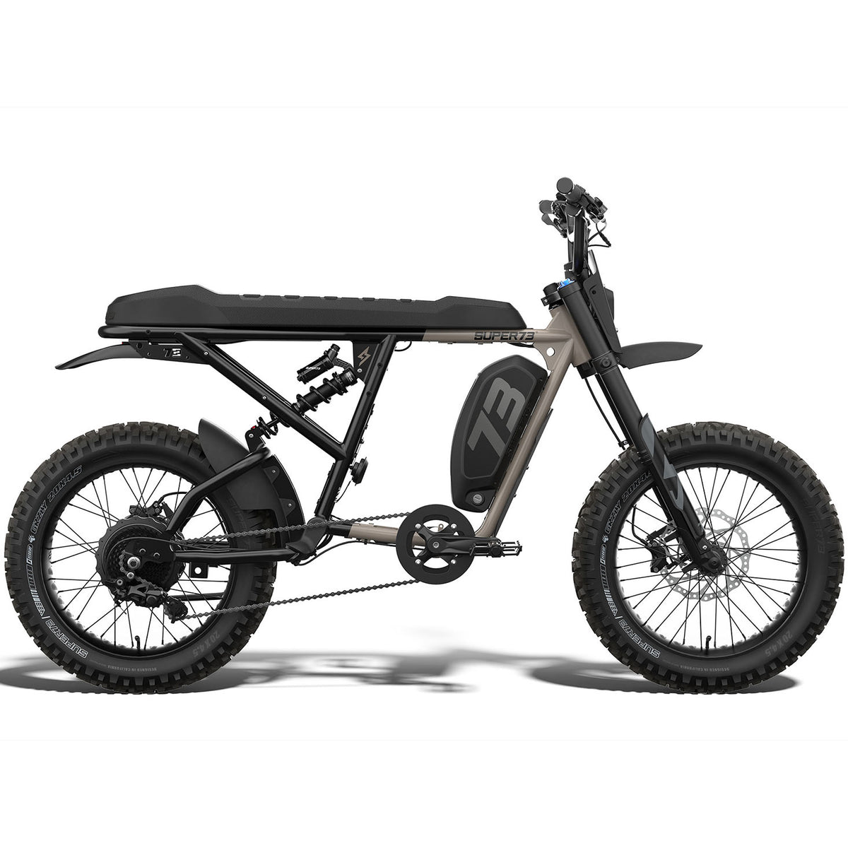 Side view of the SUPER73-R Adventure Core ebike in Sandstorm. @color_sandstorm