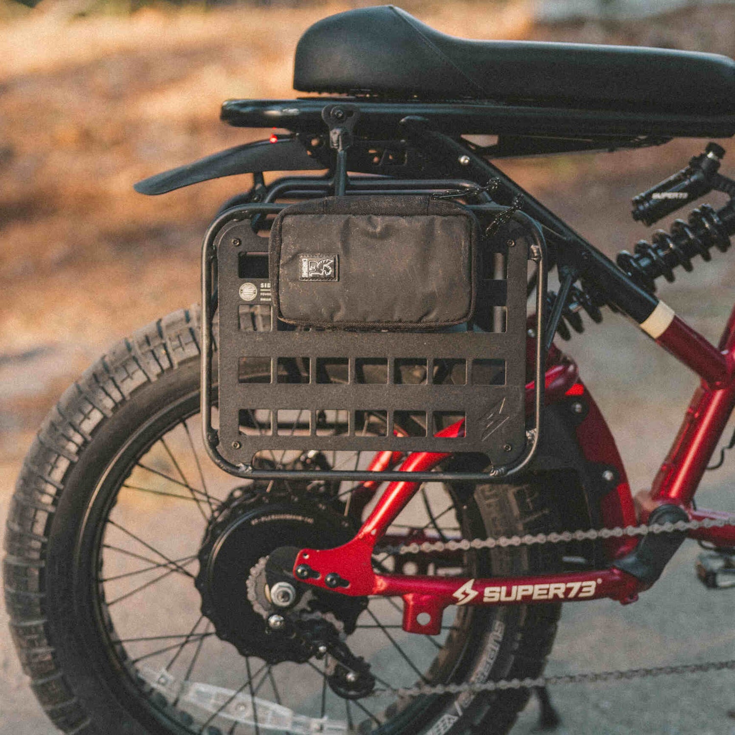 Super73 R-Series Side Rack attached on a Super73-RX Carmine Red