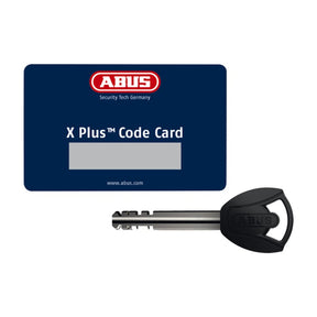 detail shot of ABUS GRANIT Super Extreme Lock Code Card and key
