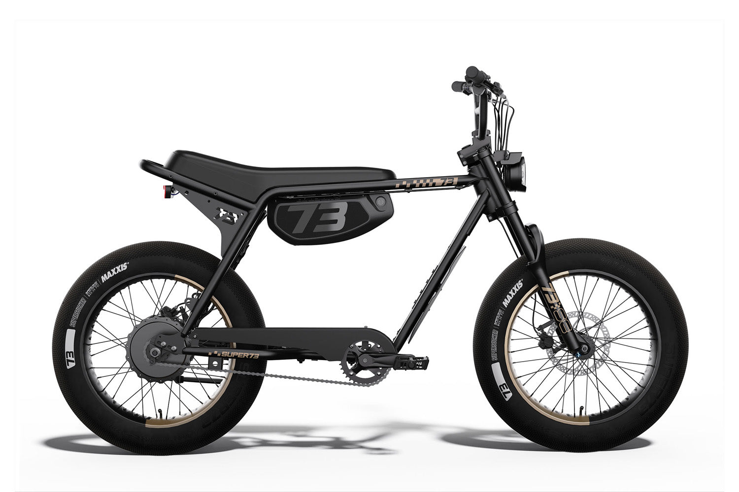 Black ZX electric bike with visible super 73branding on a white background