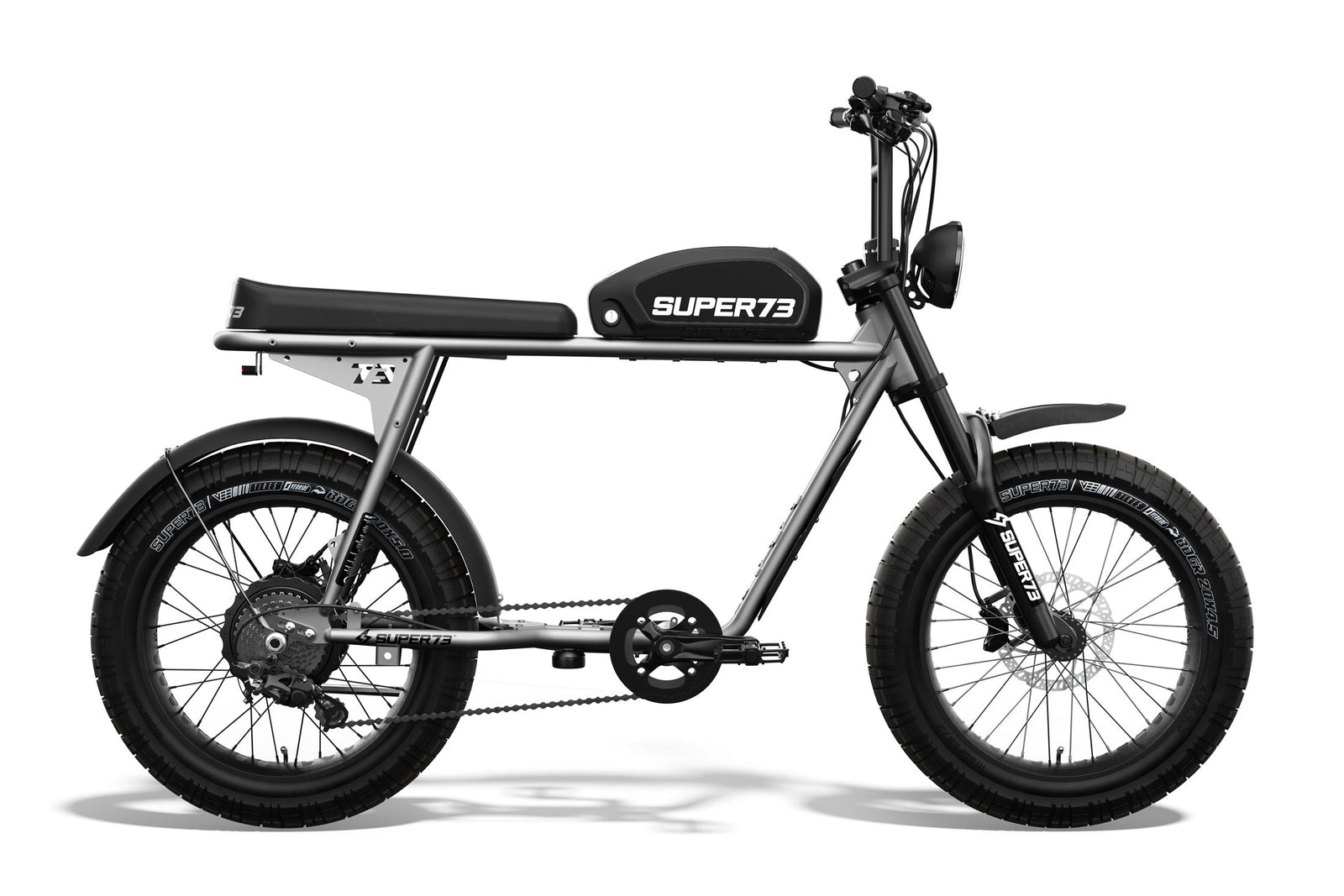 Side shot of the SUPER73-S2 ebike in Metallic Aluminium. @color_metallic aluminium