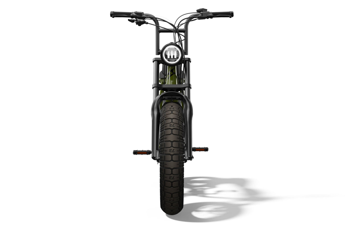 Front shot of the SUPER73-S2 ebike in Flannel Green. @color_flannel green