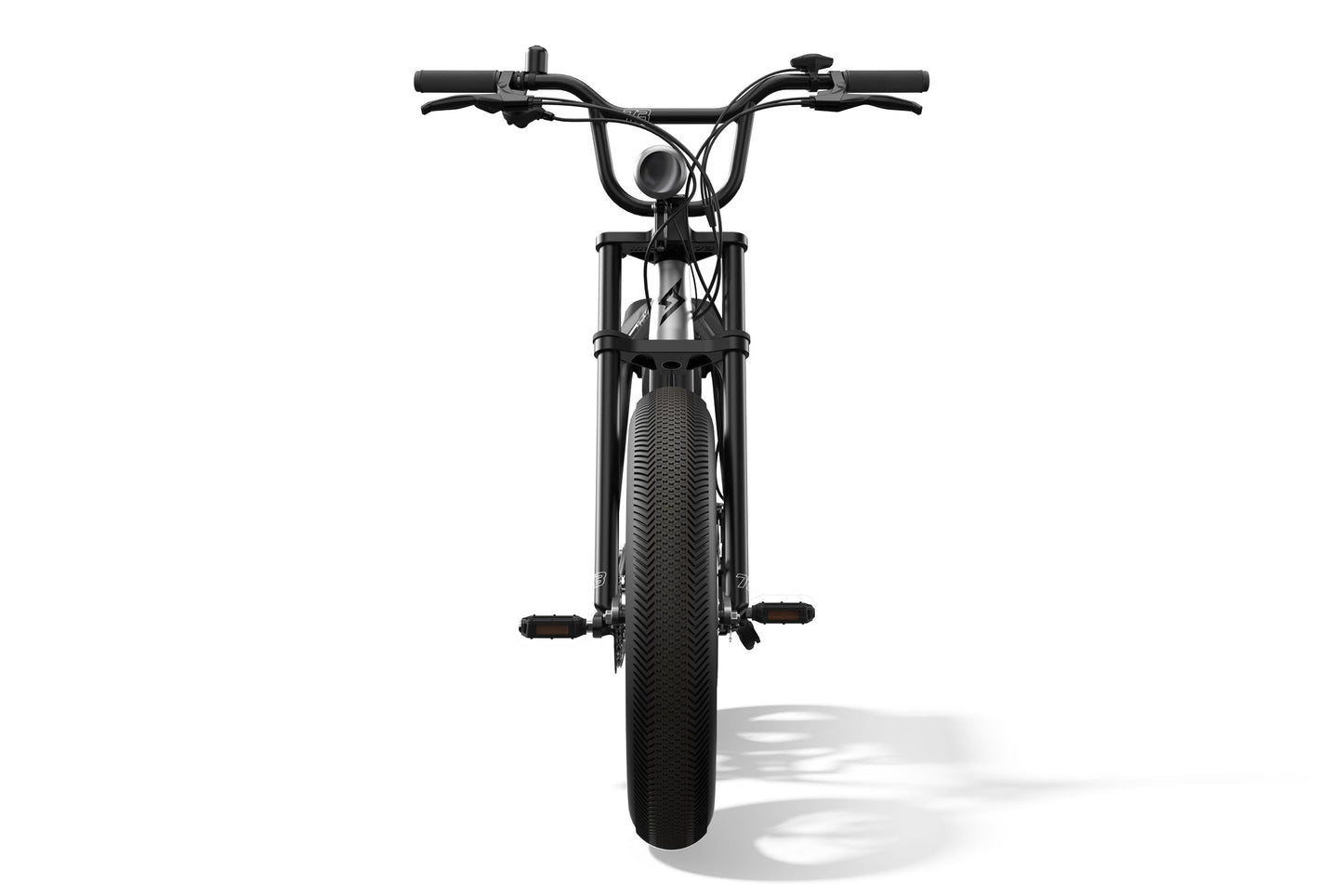 Front view of SUPER73-Z Miami ebike in Metallic Aluminium. @color_metallic aluminium