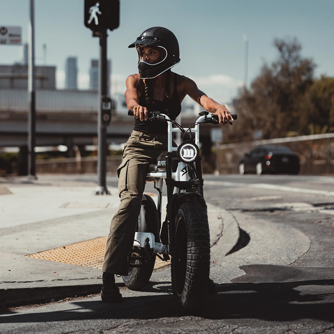 Woman on a Super73-S2 Apollo White 