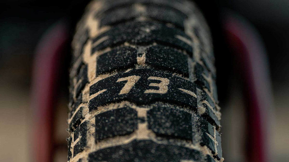BDGR tire tread stamp showing the Super73 number logo