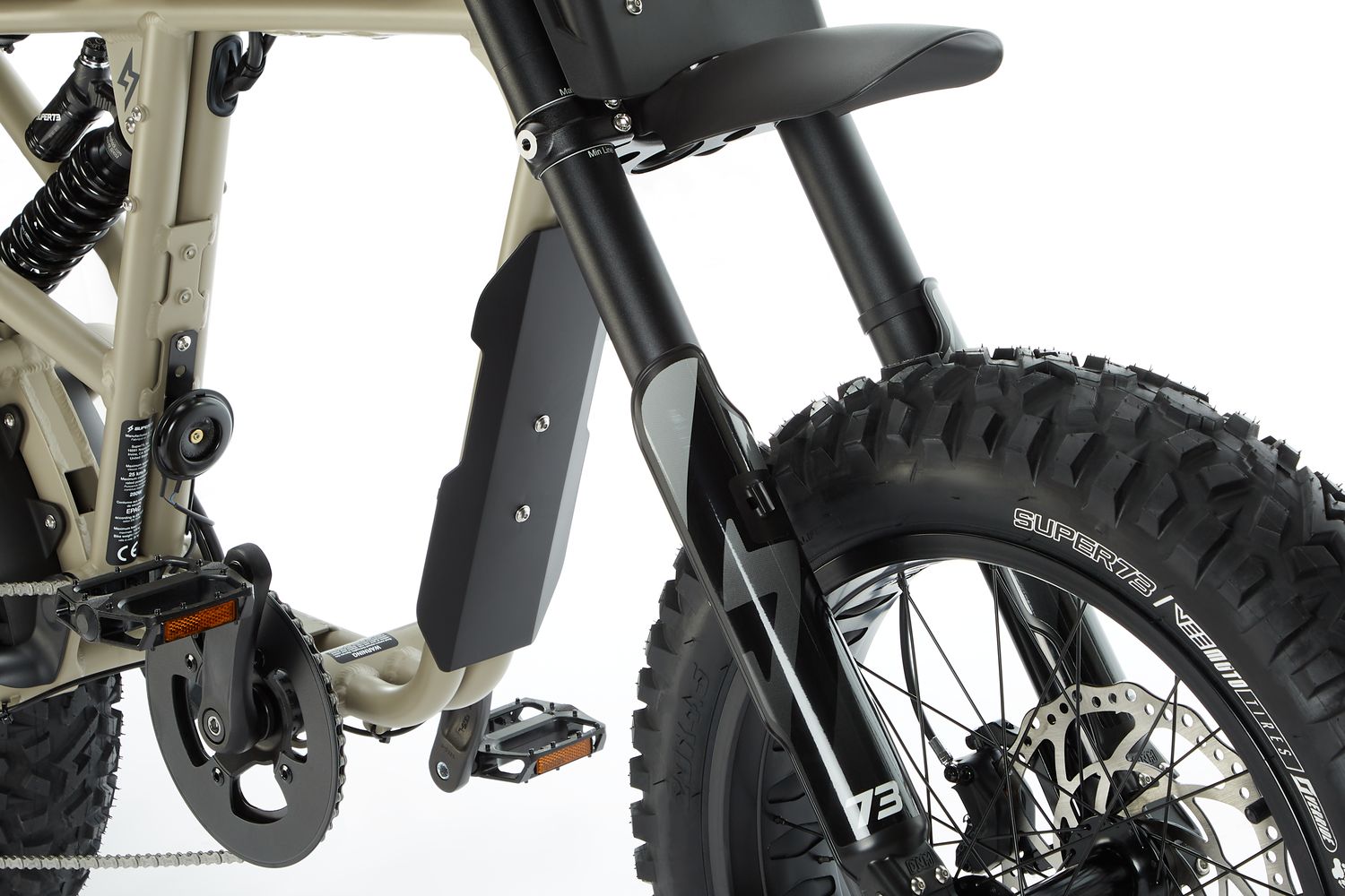 Super73-RX Mojave Dark Earth front suspension.