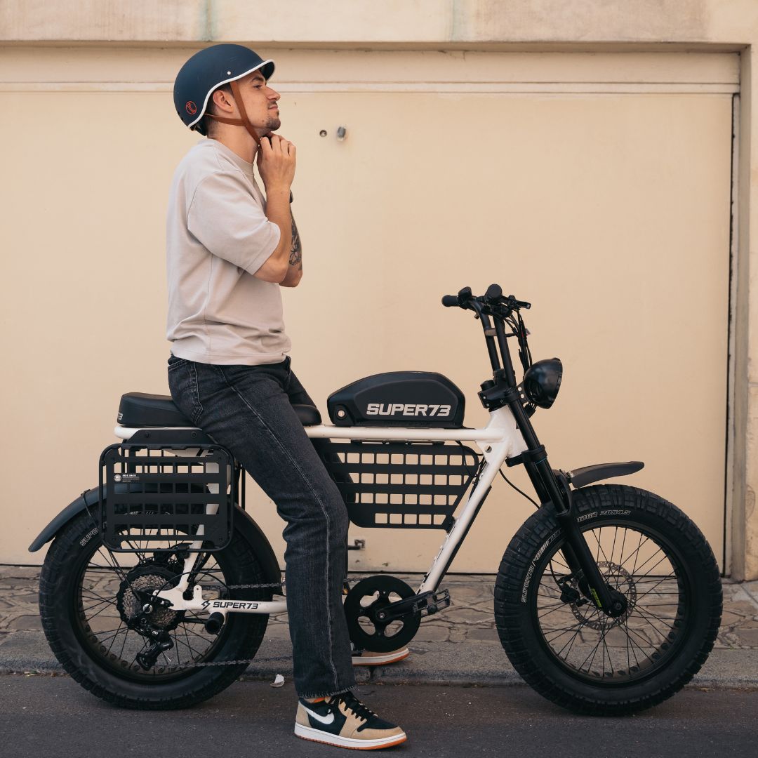 Man with a Super73-S2 Bone White in Paris