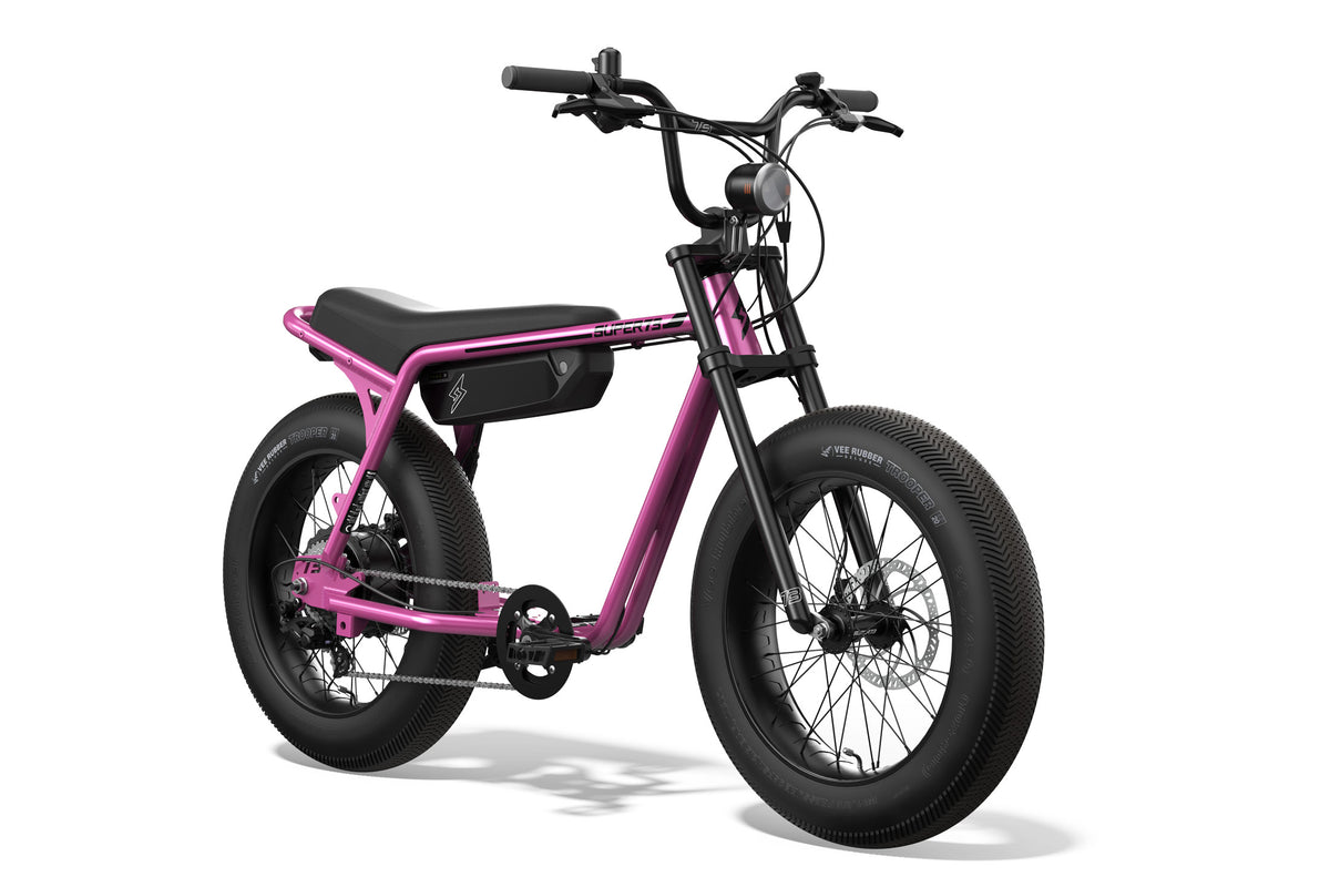 Front side view of SUPER73-Z Miami ebike in Prickly Pink. @color_prickly pink