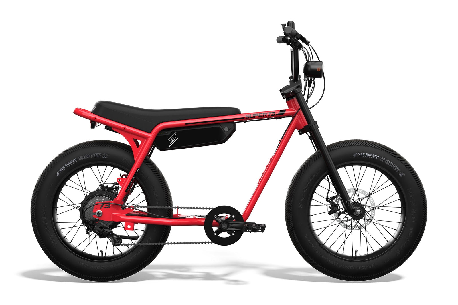 Side view of SUPER73-Z Miami ebike in Sriracha. @color_sriracha