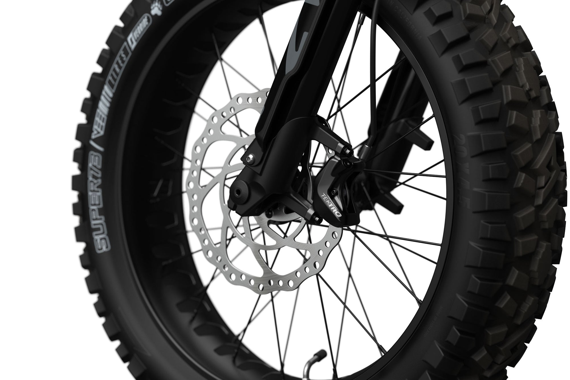 Closeup of Super73-R Adventure Sandstorm front tire.