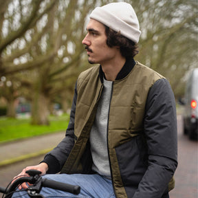 Model wearing a Super73 and Field Research Division Collection Sipes Jacket