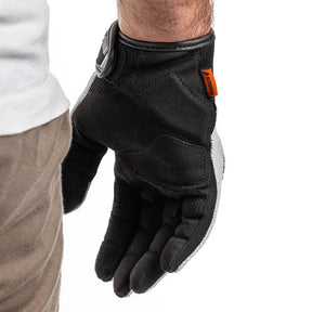 model wearing Super73 and Field Research Division Trax Glove