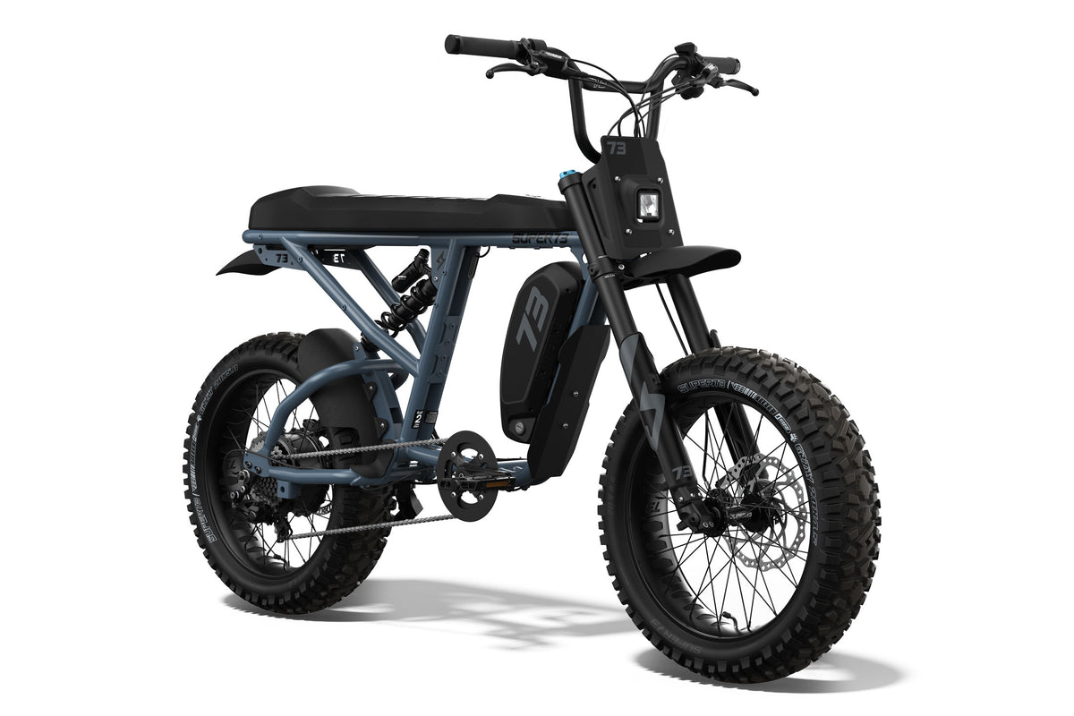 Front/side view of the SUPER73 R Adventure ebike. @color_panthro blue