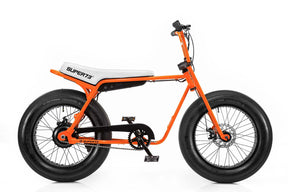 Side profile studio shot of Orange bike model